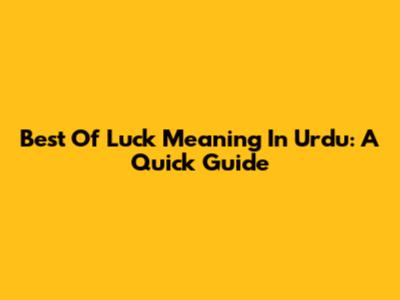 Best Of Luck Meaning In Urdu: A Quick Guide