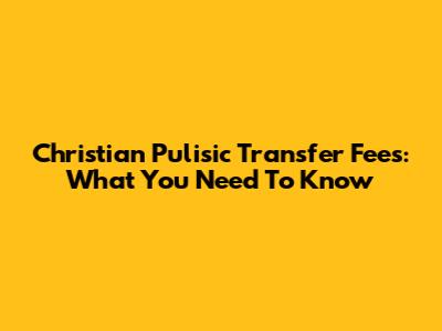 Christian Pulisic Transfer Fees: What You Need To Know