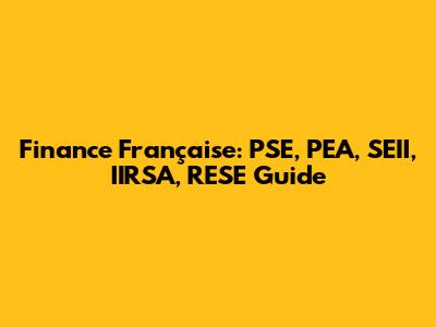Finance Française: PSE, PEA, SEII, IIRSA, RESE Guide