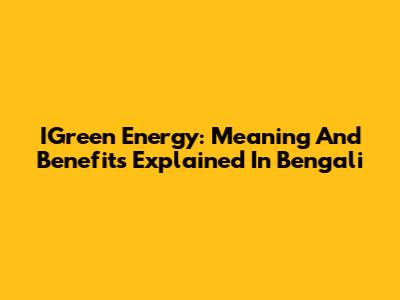 IGreen Energy: Meaning And Benefits Explained In Bengali