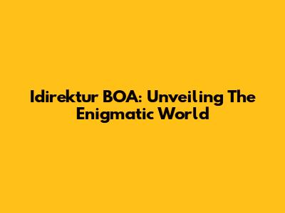 Idirektur BOA: Unveiling The Enigmatic World