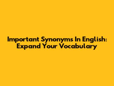 Important Synonyms In English: Expand Your Vocabulary