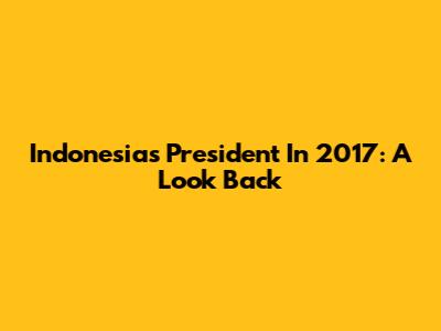 Indonesia's President In 2017: A Look Back