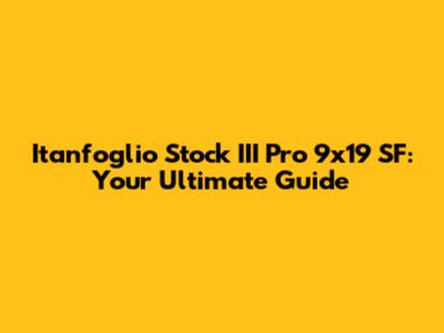 Itanfoglio Stock III Pro 9x19 SF: Your Ultimate Guide