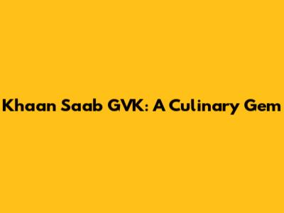Khaan Saab GVK: A Culinary Gem