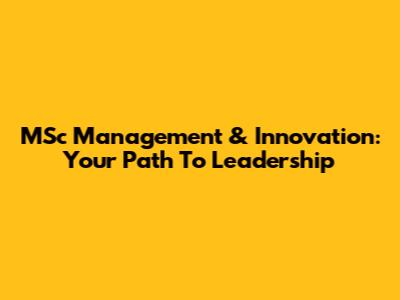MSc Management & Innovation: Your Path To Leadership