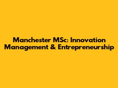 Manchester MSc: Innovation Management & Entrepreneurship
