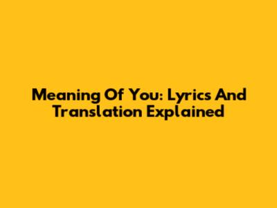 Meaning Of You: Lyrics And Translation Explained