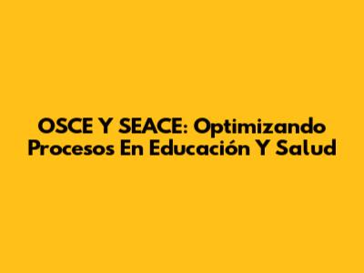 OSCE Y SEACE: Optimizando Procesos En Educación Y Salud