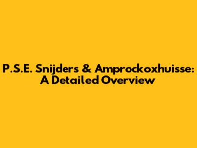 P.S.E. Snijders & Amprockoxhuisse: A Detailed Overview