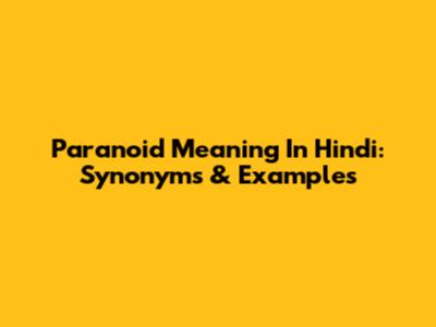 Paranoid Meaning In Hindi: Synonyms & Examples
