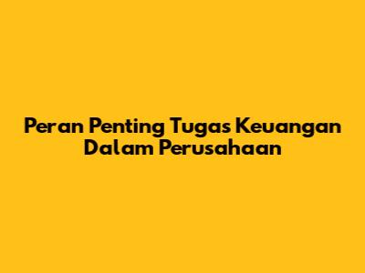 Peran Penting Tugas Keuangan Dalam Perusahaan