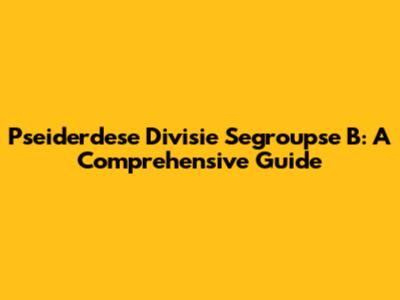 Pseiderdese Divisie Segroupse B: A Comprehensive Guide