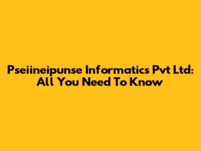 Pseiineipunse Informatics Pvt Ltd: All You Need To Know
