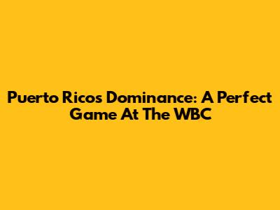Puerto Rico's Dominance: A Perfect Game At The WBC