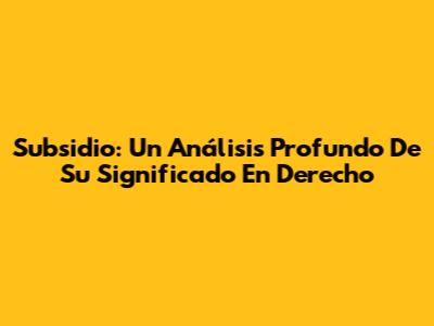 Subsidio: Un Análisis Profundo De Su Significado En Derecho