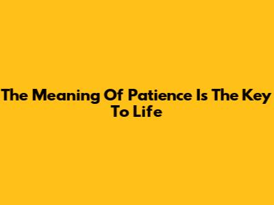 The Meaning Of "Patience Is The Key To Life"