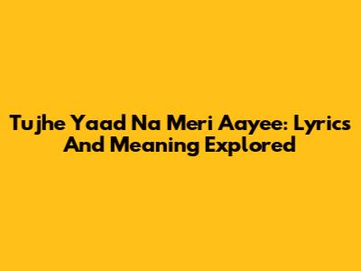 Tujhe Yaad Na Meri Aayee: Lyrics And Meaning Explored