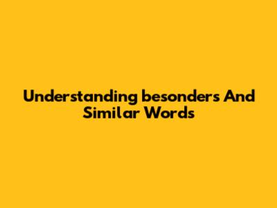 Understanding 'besonders' And Similar Words