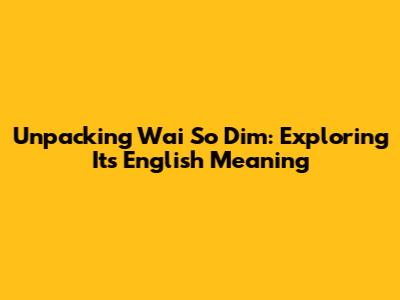 Unpacking 'Wai So Dim': Exploring Its English Meaning