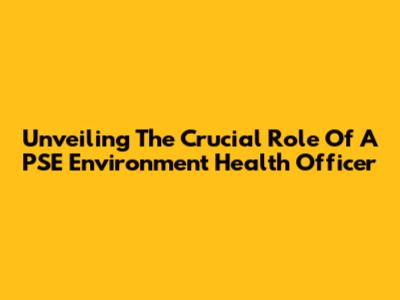 Unveiling The Crucial Role Of A PSE Environment Health Officer