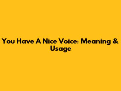 You Have A Nice Voice: Meaning & Usage